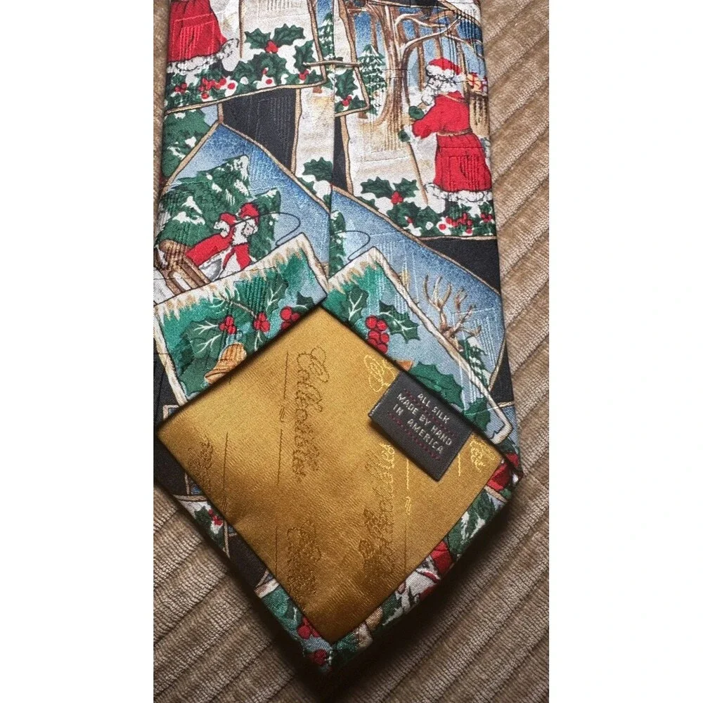 Ferrell Reed Men's Necktie Christmas 100% Silk Tie Santa Sleigh Jingle Bells